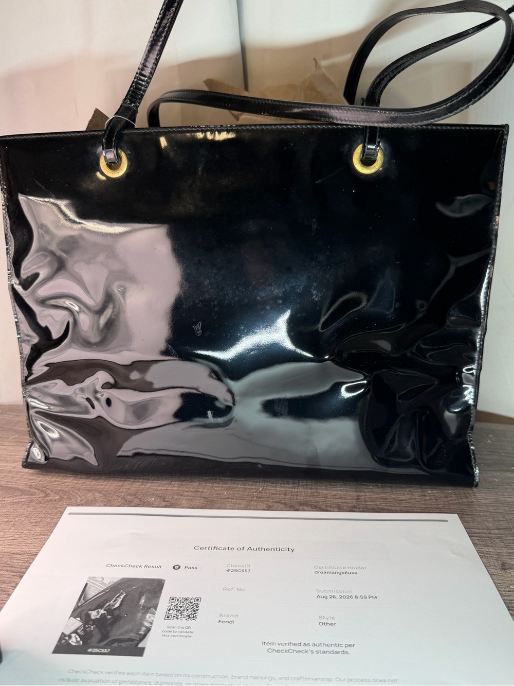 Vintage Fendi Black Patent FF Logo Tote - Picture 2 of 12
